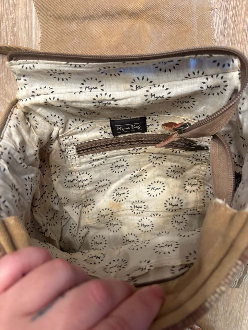 Myra Bag Oriental Rug Upcycled Canvas and Cowhide Backpack - Picture 5 of 7